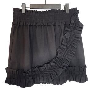 Monki Elastic Waist Ruffle Detail black got mini skirt Large